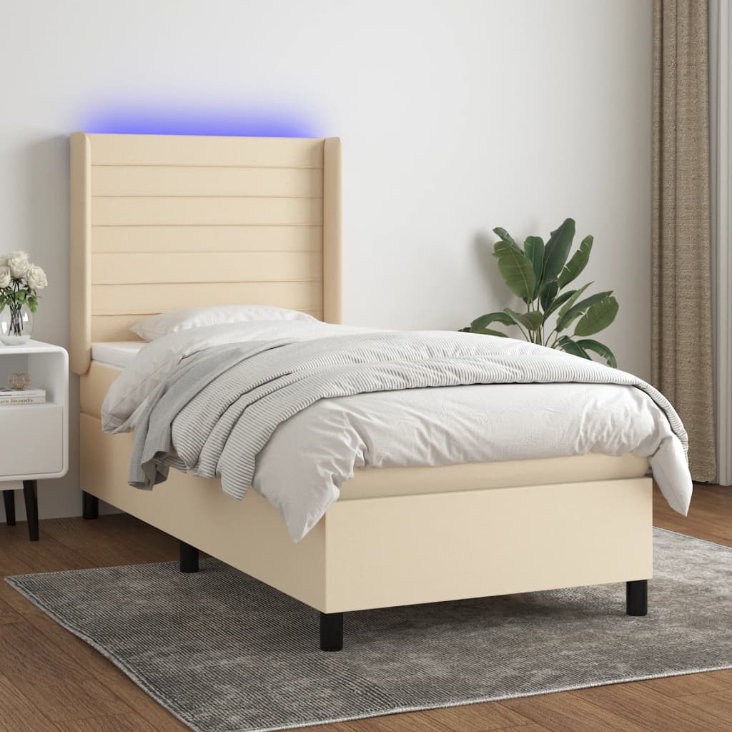 LED Boxspringbett mit Kopfteil Creme Stoff