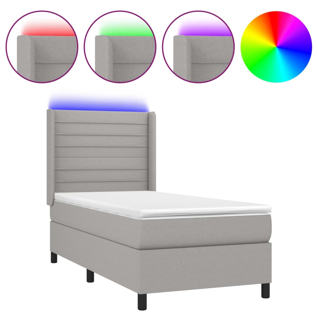 LED Boxspringbett mit Kopfteil Hellgrau Stoff