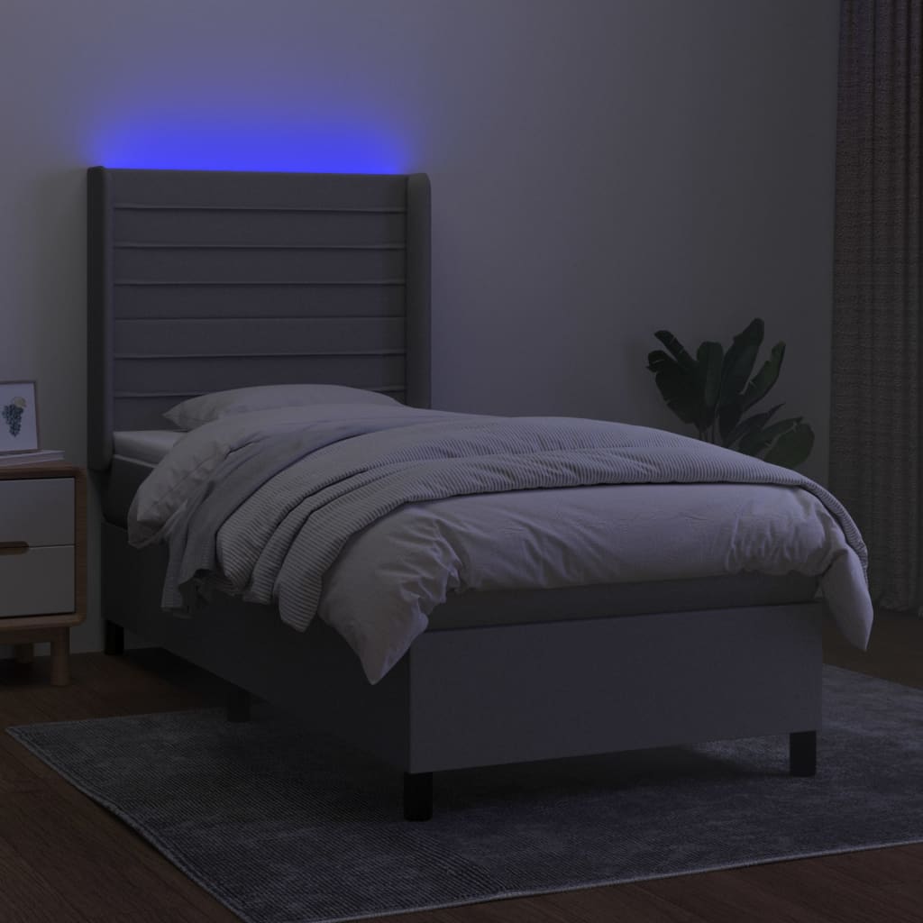 LED Boxspringbett mit Kopfteil Hellgrau Stoff