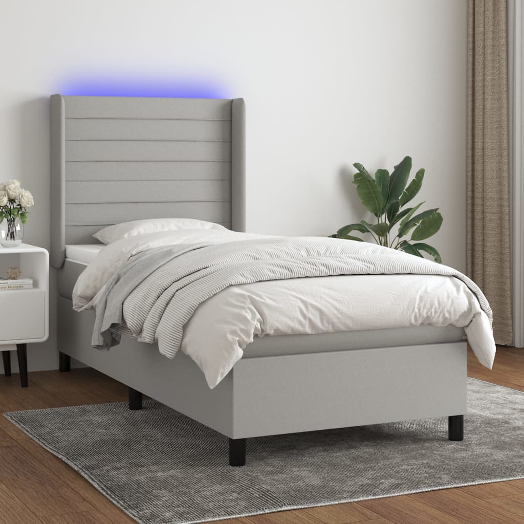 LED Boxspringbett mit Kopfteil Hellgrau Stoff