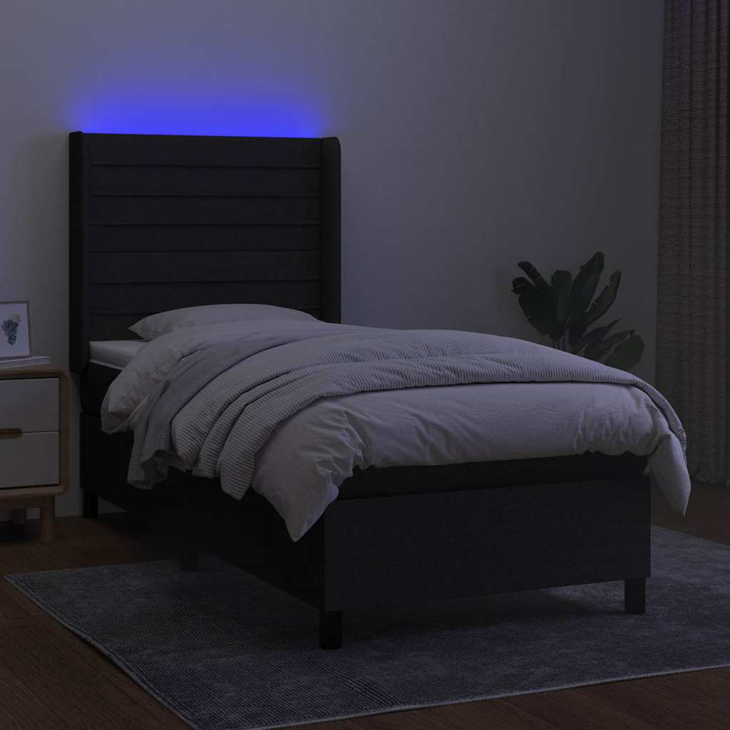 LED Boxspringbett mit Kopfteil Schwarz Stoff