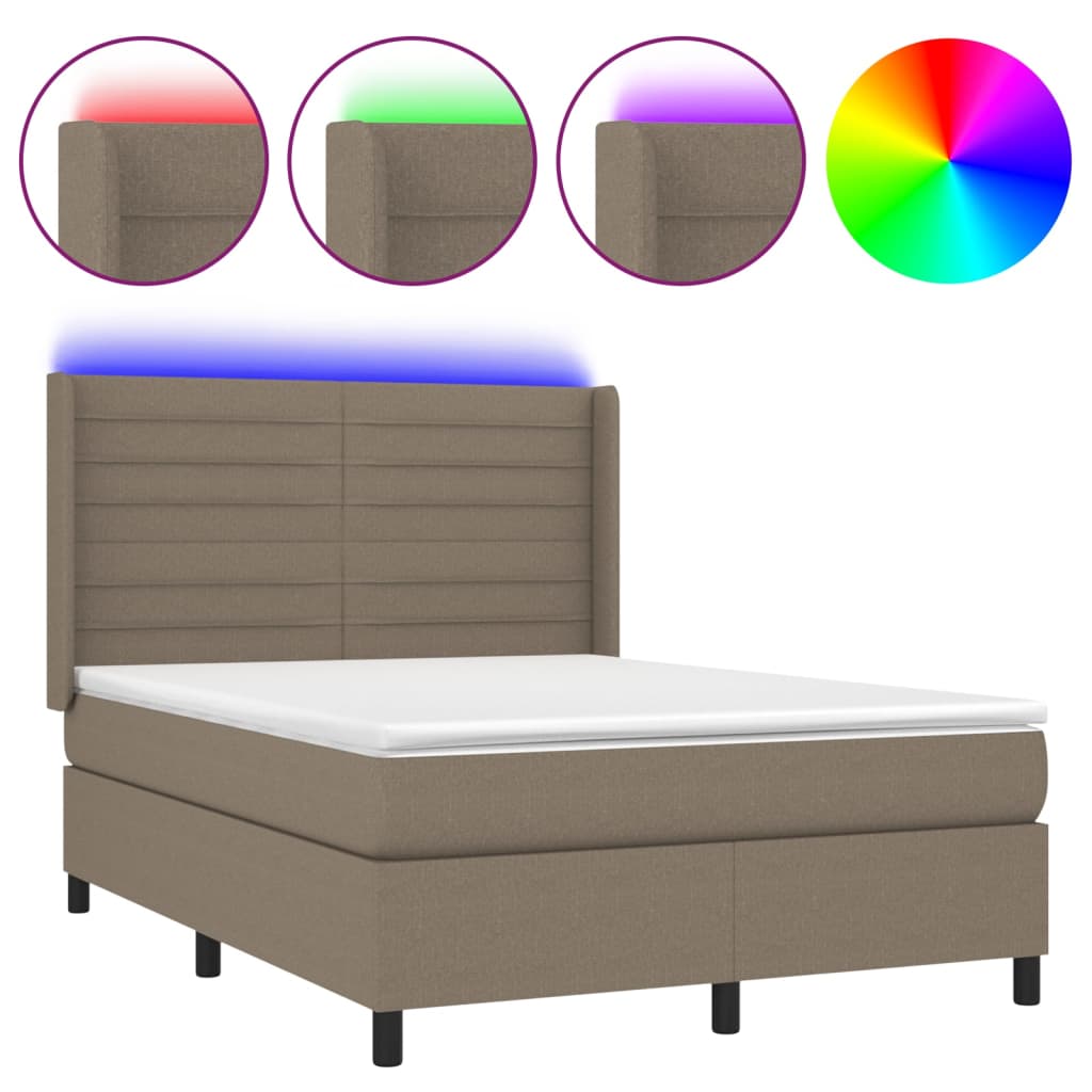 LED Boxspringbett mit Kopfteil Taupe Stoff