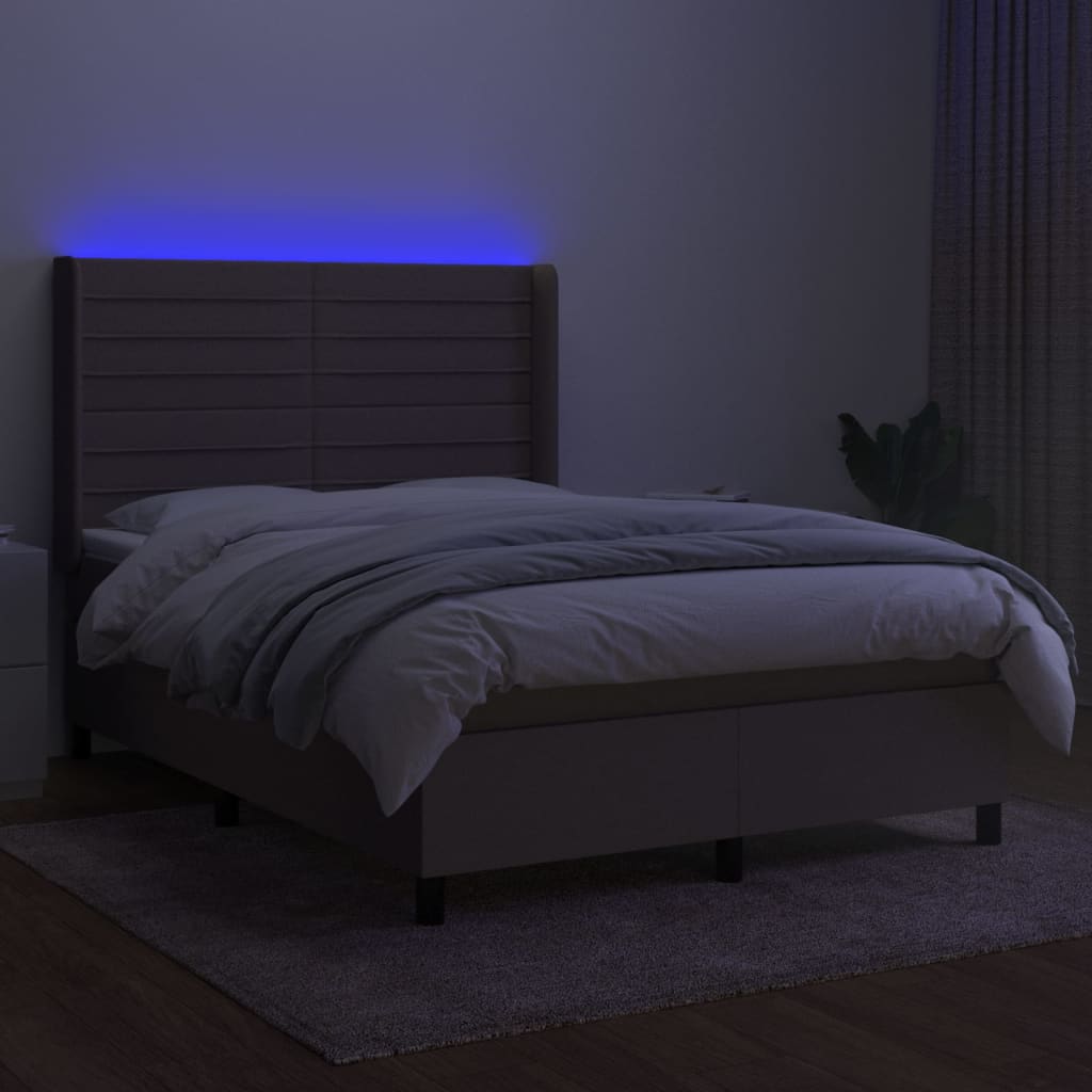 LED Boxspringbett mit Kopfteil Taupe Stoff