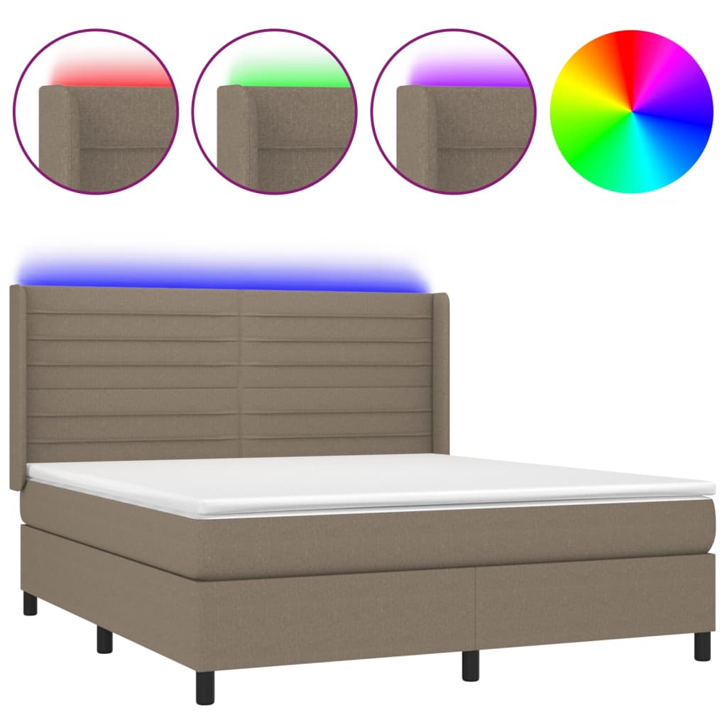 LED Boxspringbett mit Kopfteil Taupe Stoff