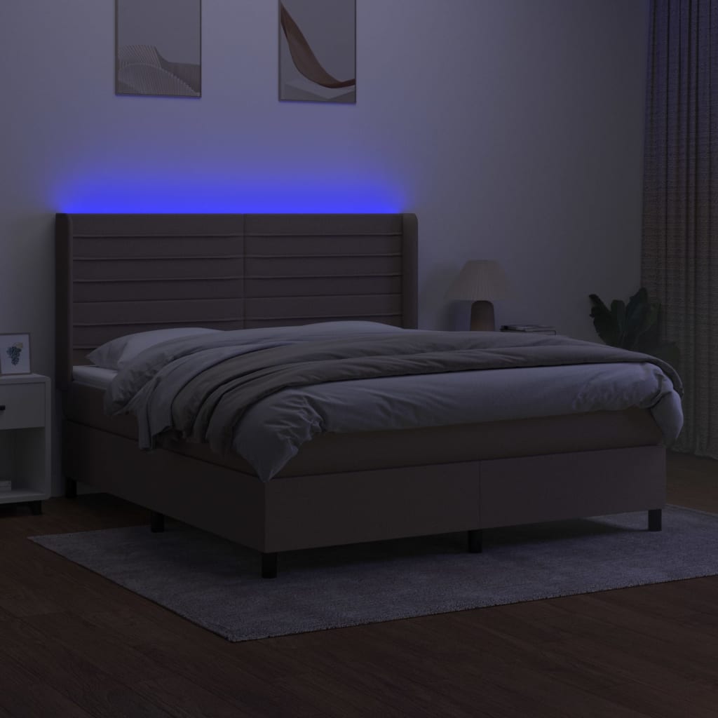 LED Boxspringbett mit Kopfteil Taupe Stoff