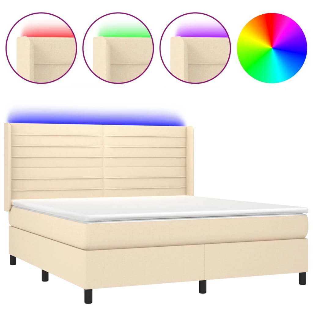 LED Boxspringbett mit Kopfteil Creme Stoff