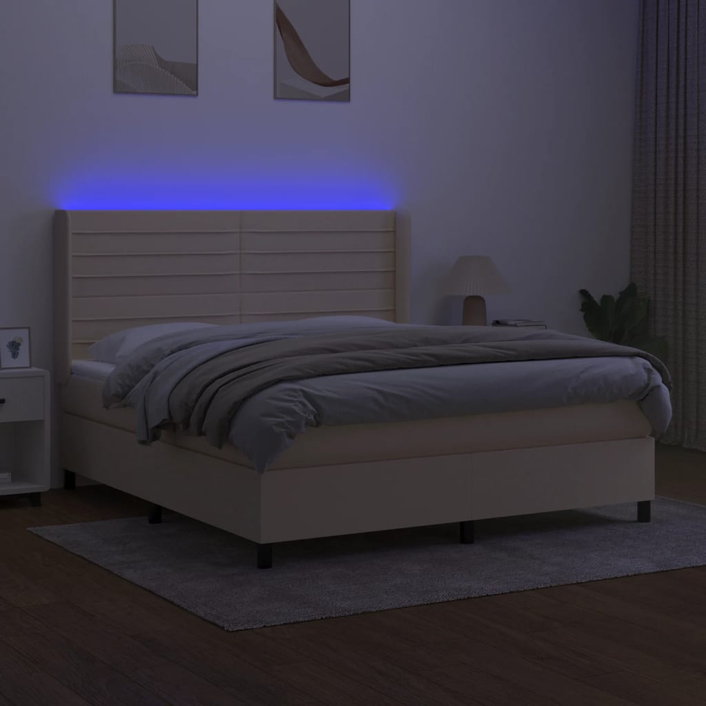 LED Boxspringbett mit Kopfteil Creme Stoff