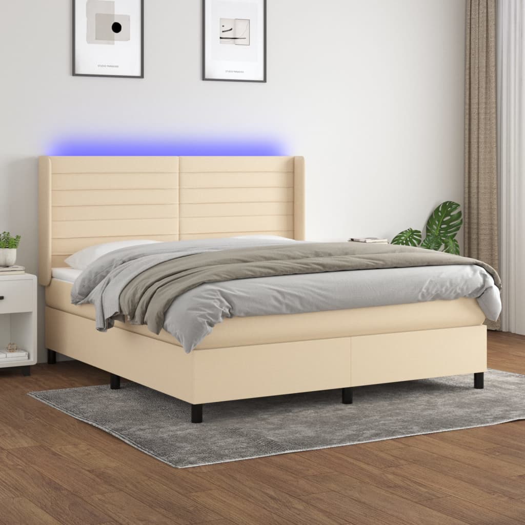 LED Boxspringbett mit Kopfteil Creme Stoff