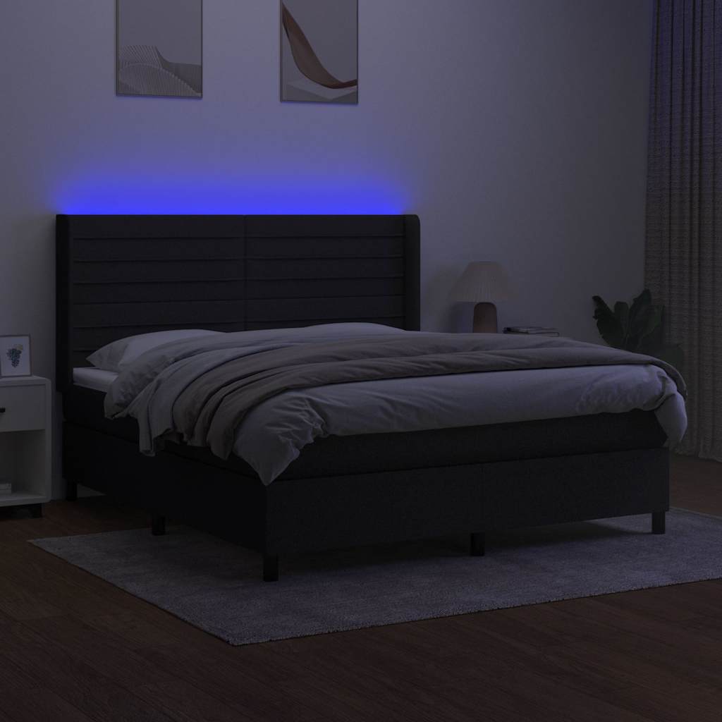 LED Boxspringbett mit Kopfteil Schwarz Stoff