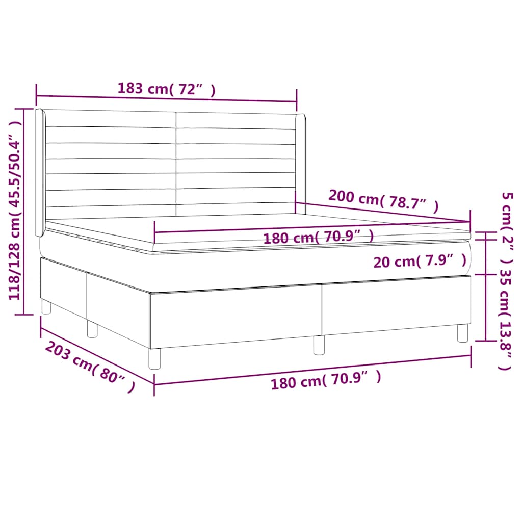 LED Boxspringbett mit Kopfteil Schwarz Stoff