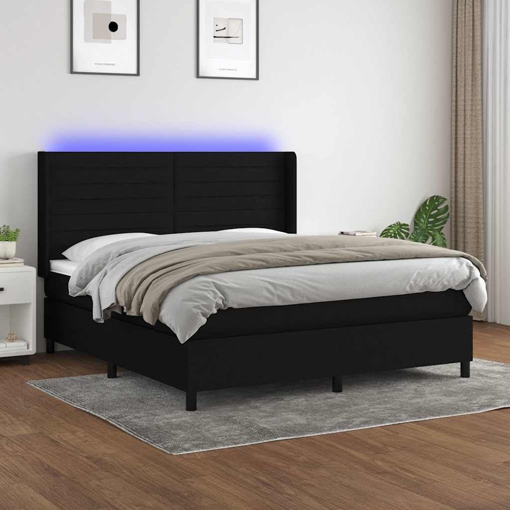 LED Boxspringbett mit Kopfteil Schwarz Stoff
