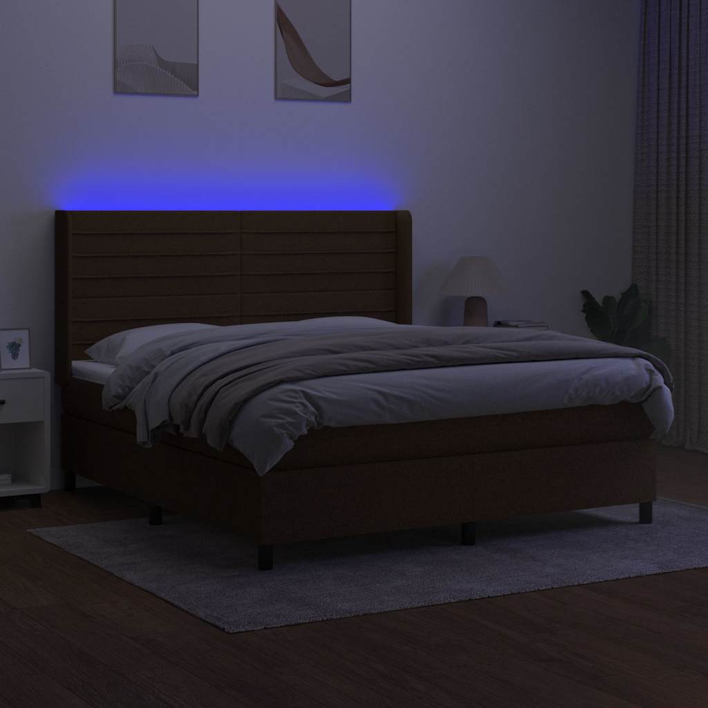 LED Boxspringbett mit Kopfteil Dunkelbraun Stoff