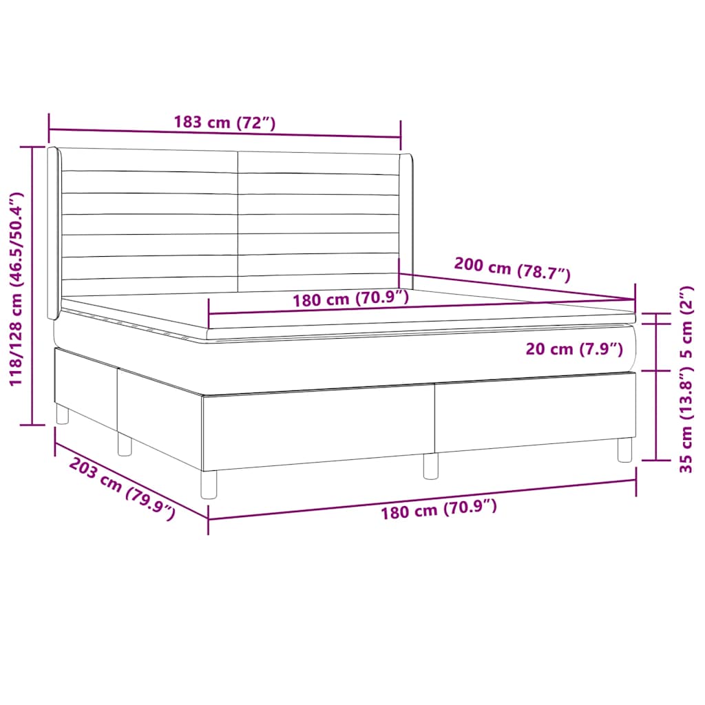 LED Boxspringbett mit Kopfteil Dunkelbraun Stoff