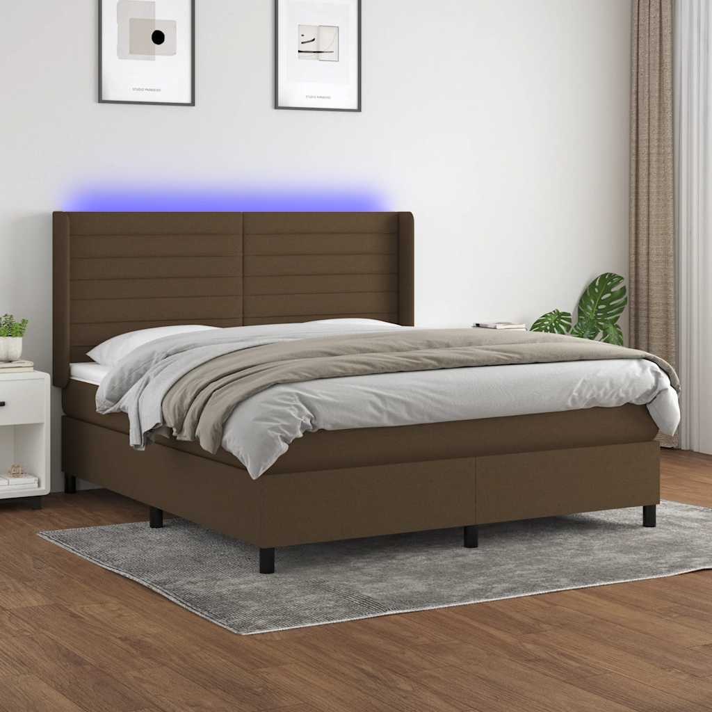 LED Boxspringbett mit Kopfteil Dunkelbraun Stoff