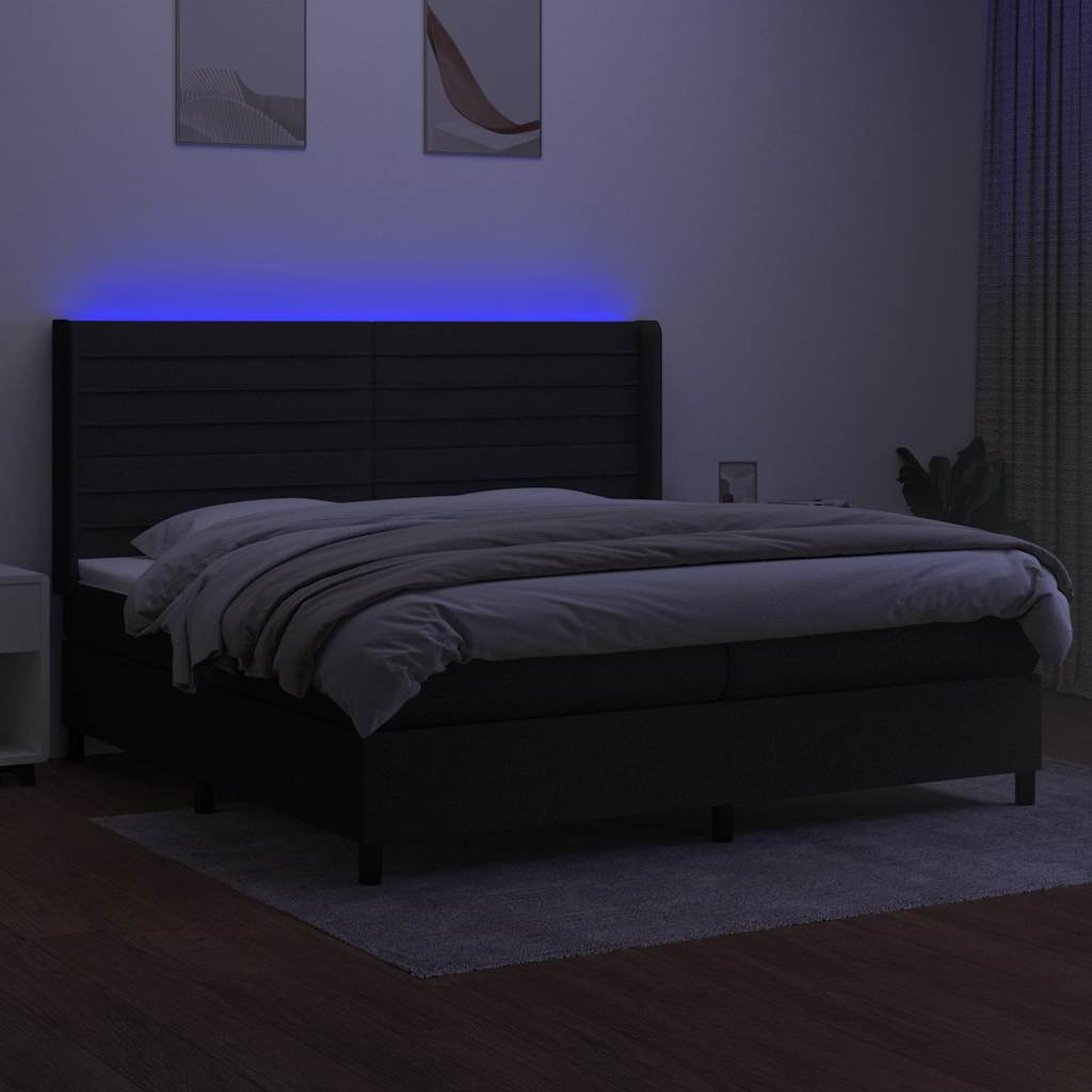 LED Boxspringbett mit Kopfteil Schwarz Stoff
