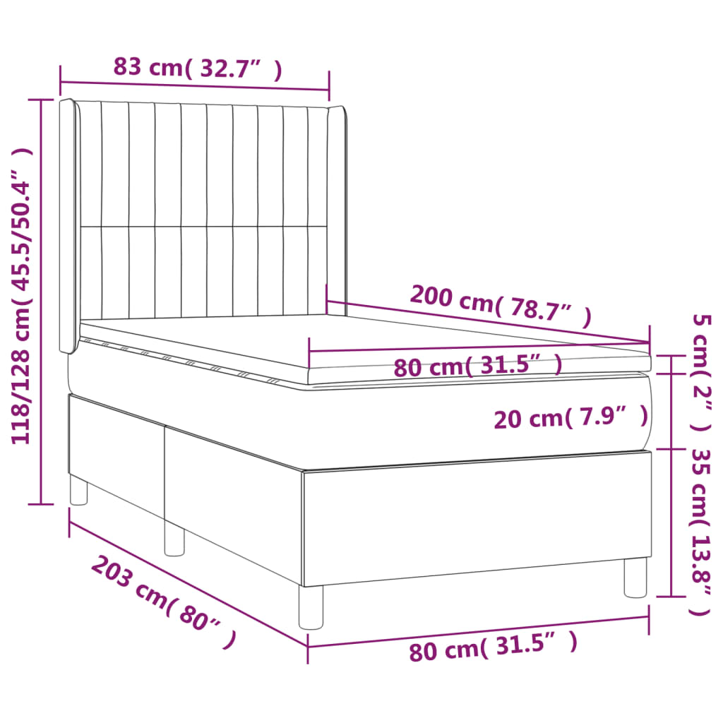 Boxspringbett mit Matratze & LED Dunkelgrau 80x200 cm Stoff