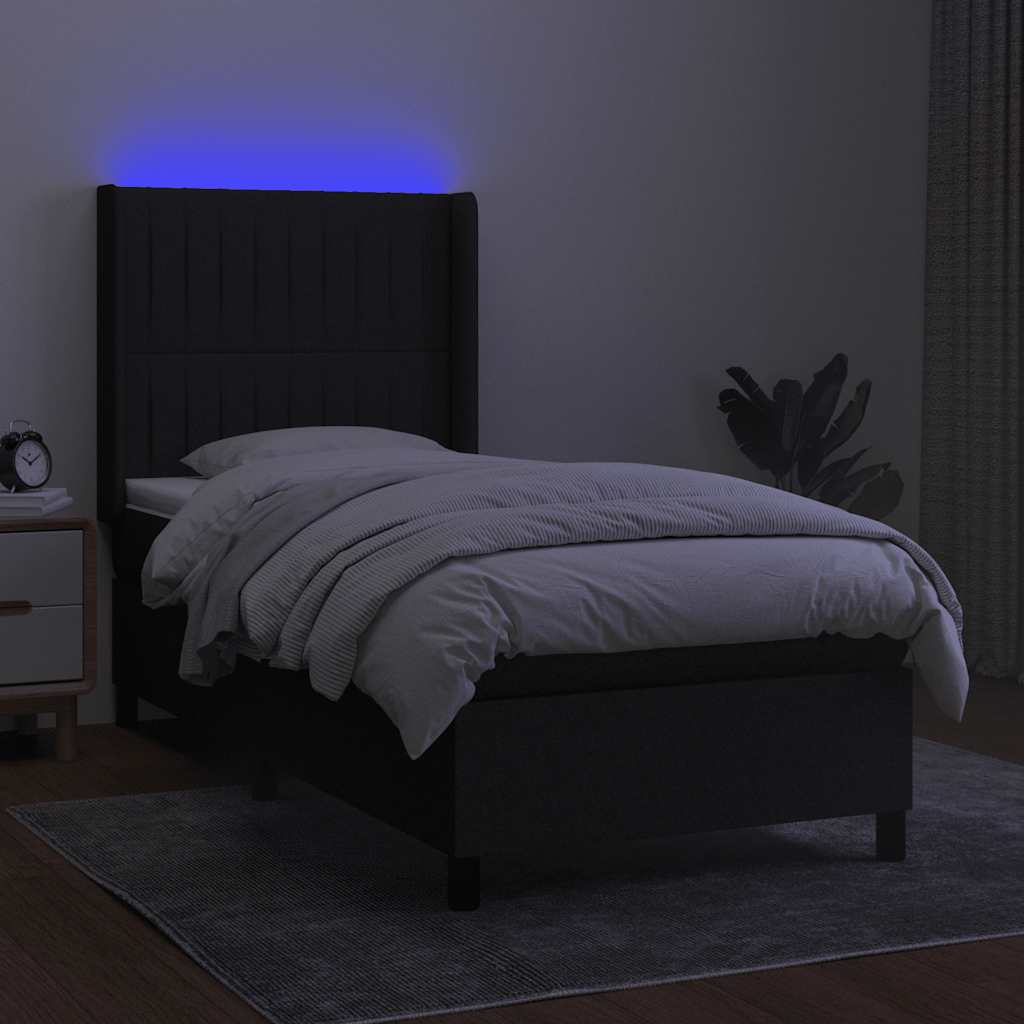 LED Boxspringbett mit Kopfteil Schwarz Stoff