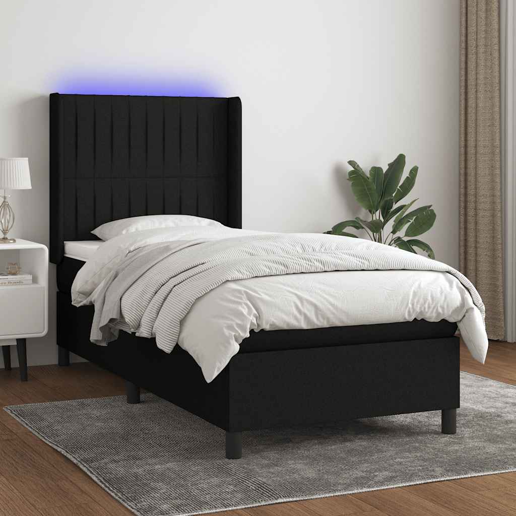 LED Boxspringbett mit Kopfteil Schwarz Stoff