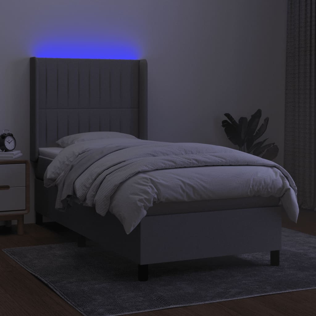LED Boxspringbett mit Kopfteil Hellgrau Stoff