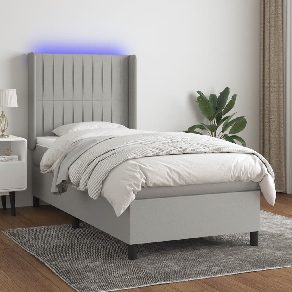 LED Boxspringbett mit Kopfteil Hellgrau Stoff