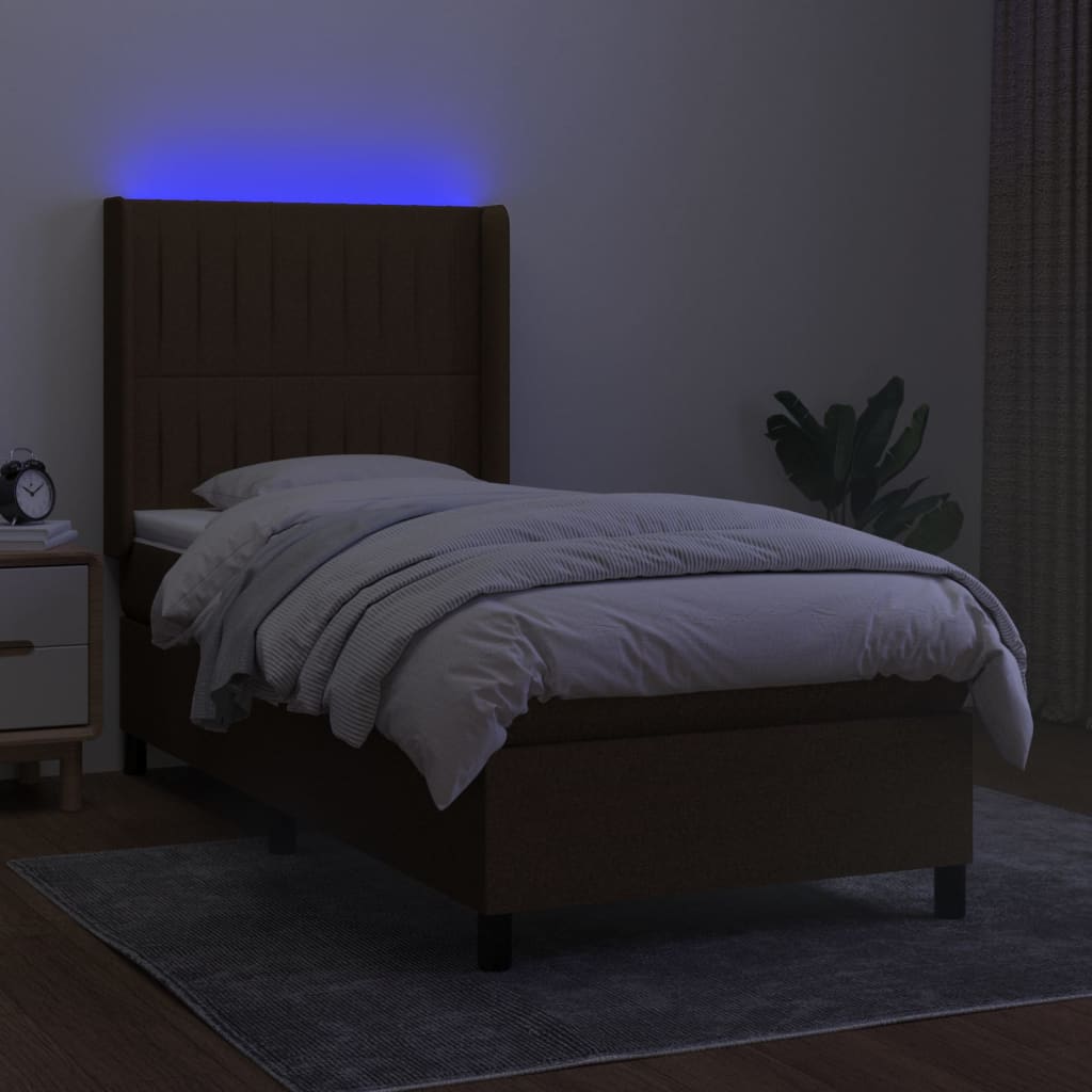 LED Boxspringbett mit Kopfteil Dunkelbraun Stoff