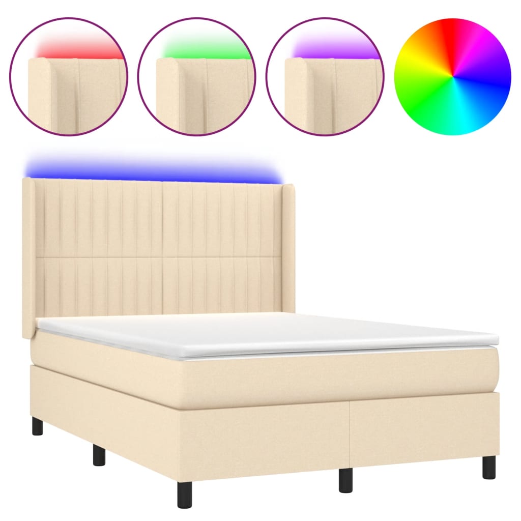 LED Boxspringbett mit Kopfteil Creme Stoff