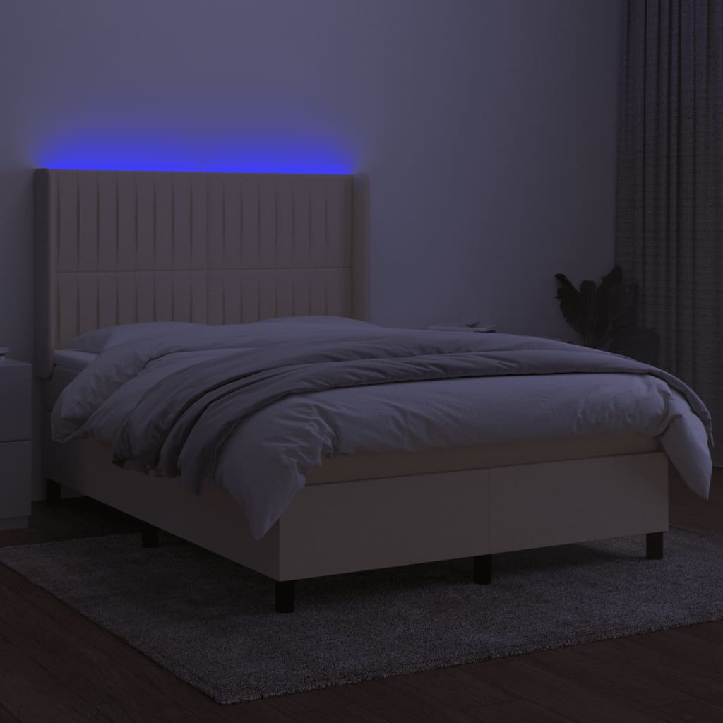 LED Boxspringbett mit Kopfteil Creme Stoff
