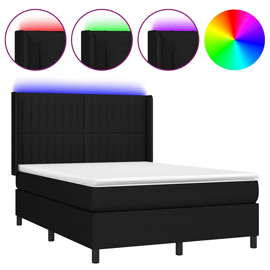 LED Boxspringbett mit Kopfteil Schwarz Stoff