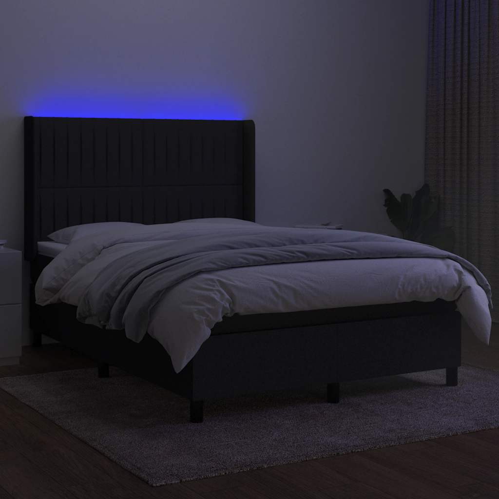 LED Boxspringbett mit Kopfteil Schwarz Stoff