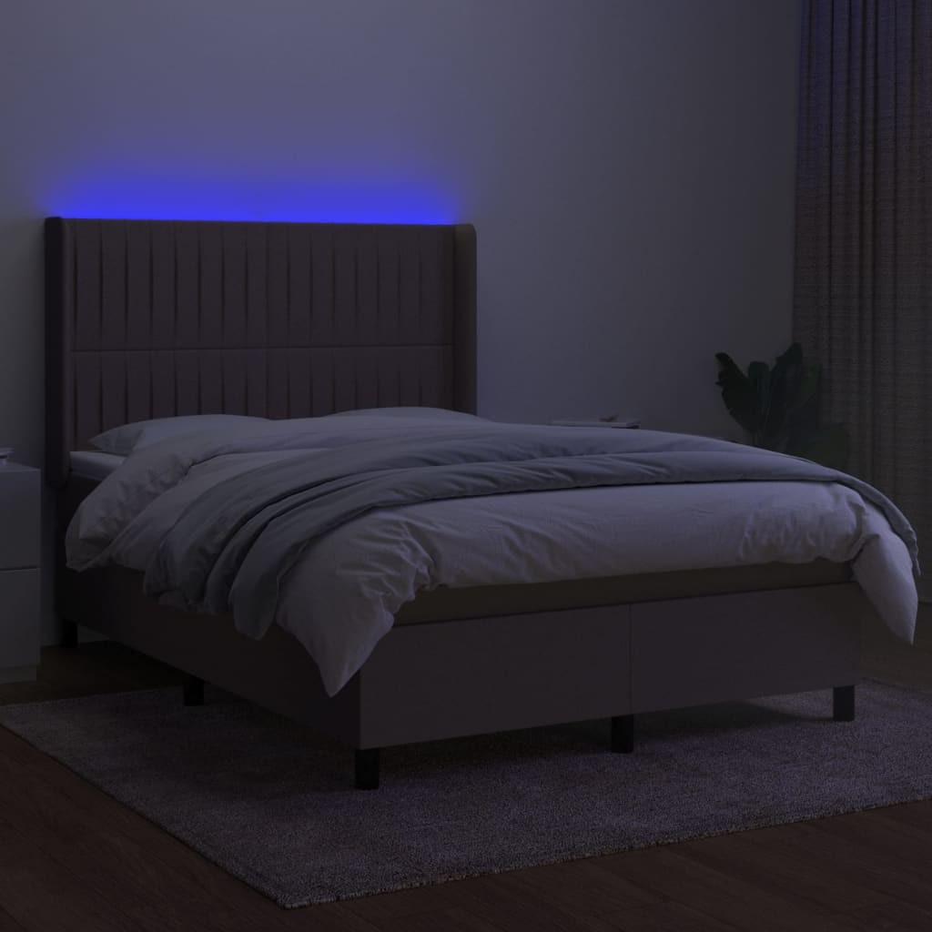 LED Boxspringbett mit Kopfteil Taupe Stoff