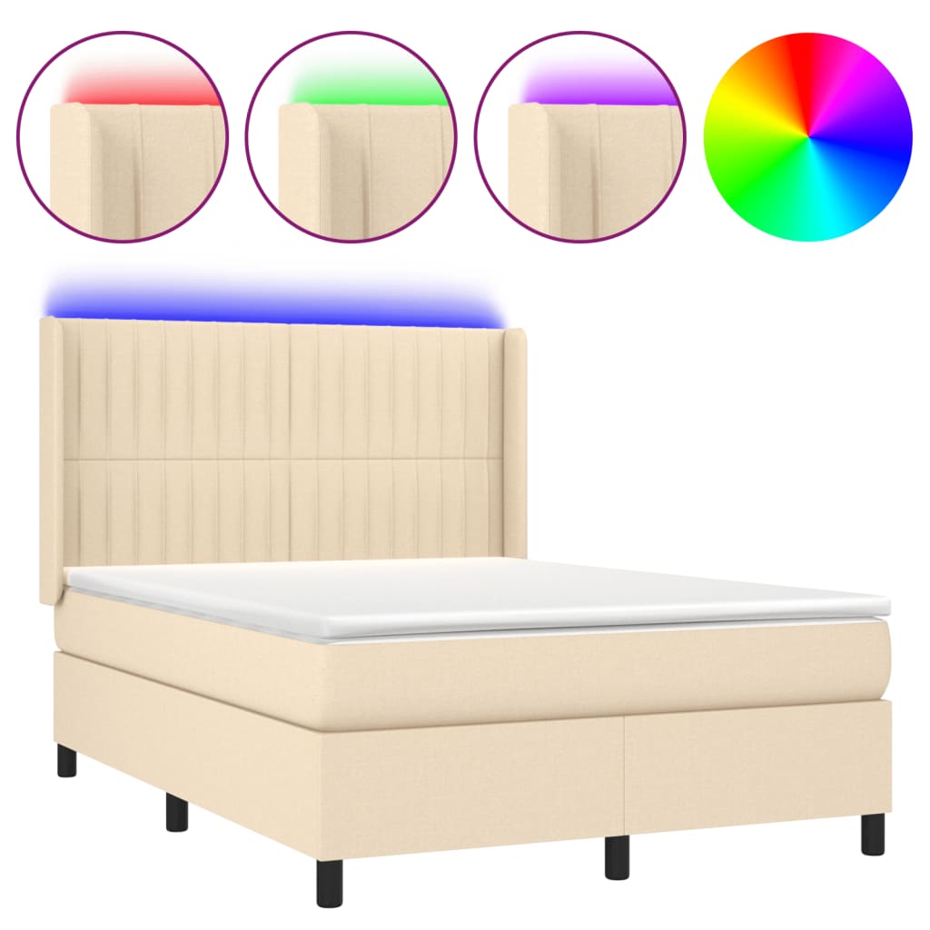 LED Boxspringbett mit Kopfteil Creme Stoff