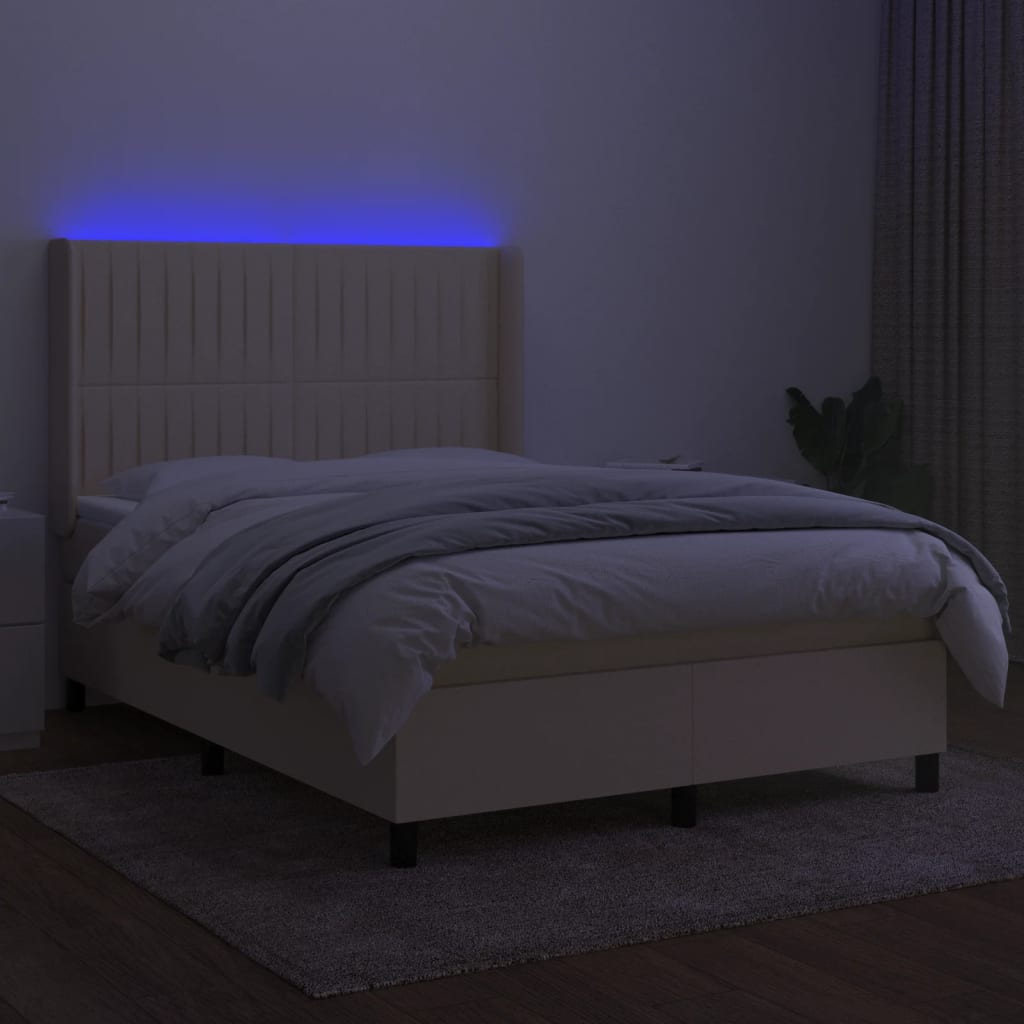 LED Boxspringbett mit Kopfteil Creme Stoff