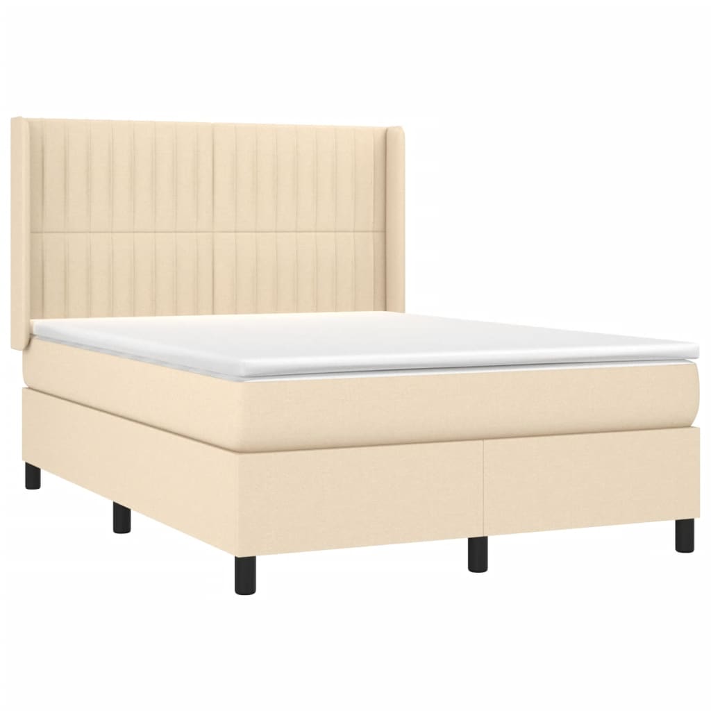 LED Boxspringbett mit Kopfteil Creme Stoff