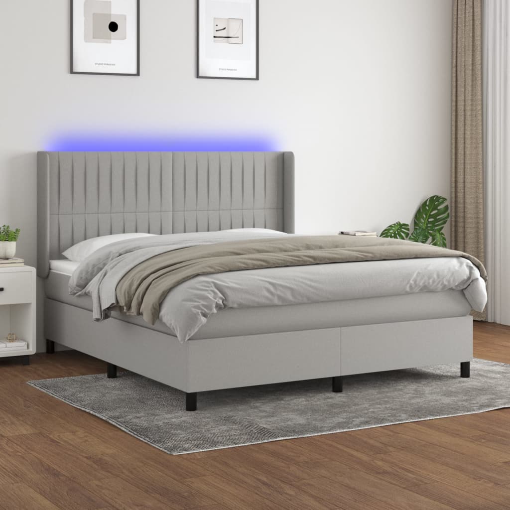 LED Boxspringbett mit Kopfteil Hellgrau Stoff