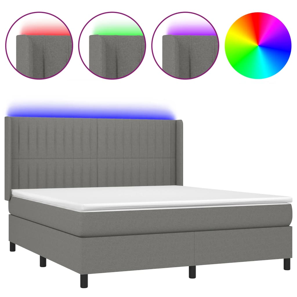 LED Boxspringbett mit Kopfteil Dunkelgrau Stoff