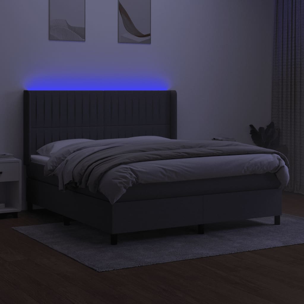 LED Boxspringbett mit Kopfteil Dunkelgrau Stoff