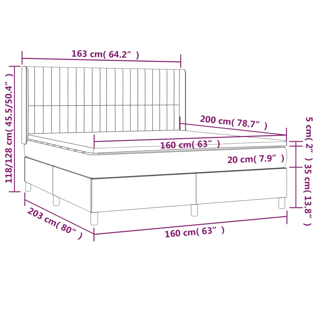 LED Boxspringbett mit Kopfteil Dunkelgrau Stoff