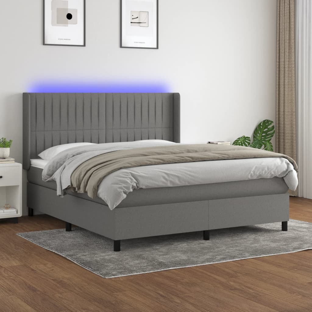 LED Boxspringbett mit Kopfteil Dunkelgrau Stoff