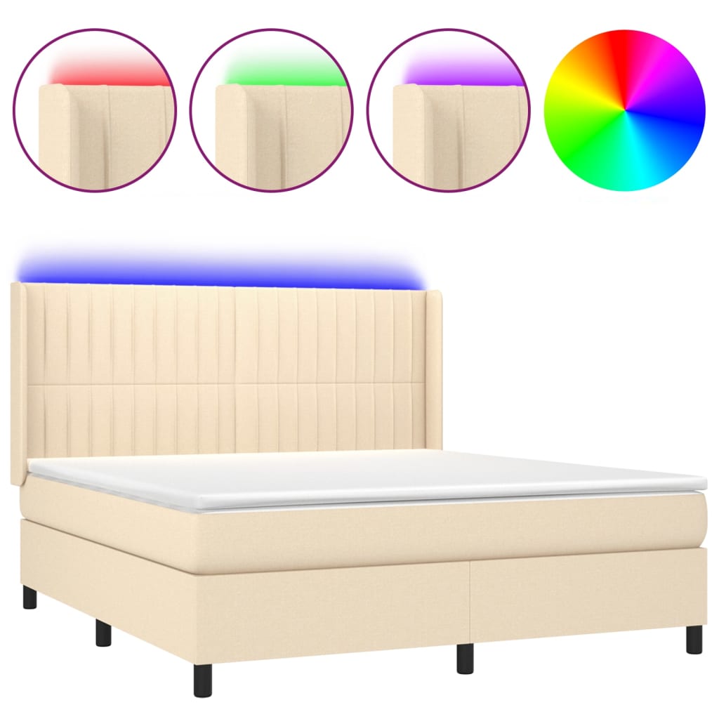 LED Boxspringbett mit Kopfteil Creme Stoff