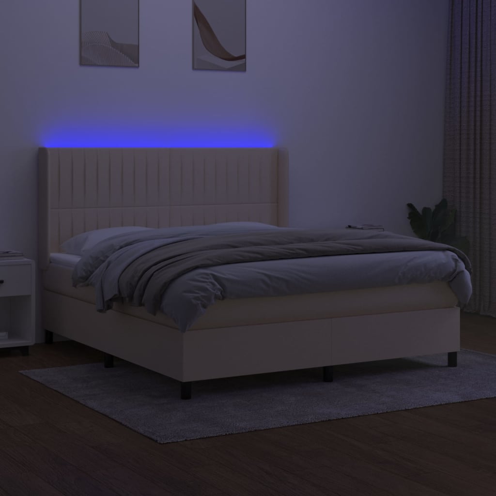 LED Boxspringbett mit Kopfteil Creme Stoff
