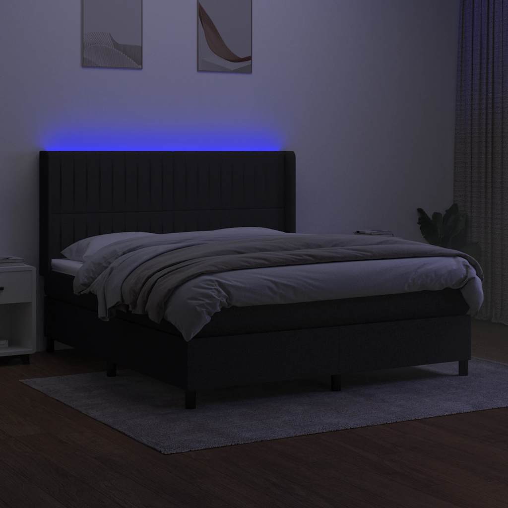 LED Boxspringbett mit Kopfteil Schwarz Stoff