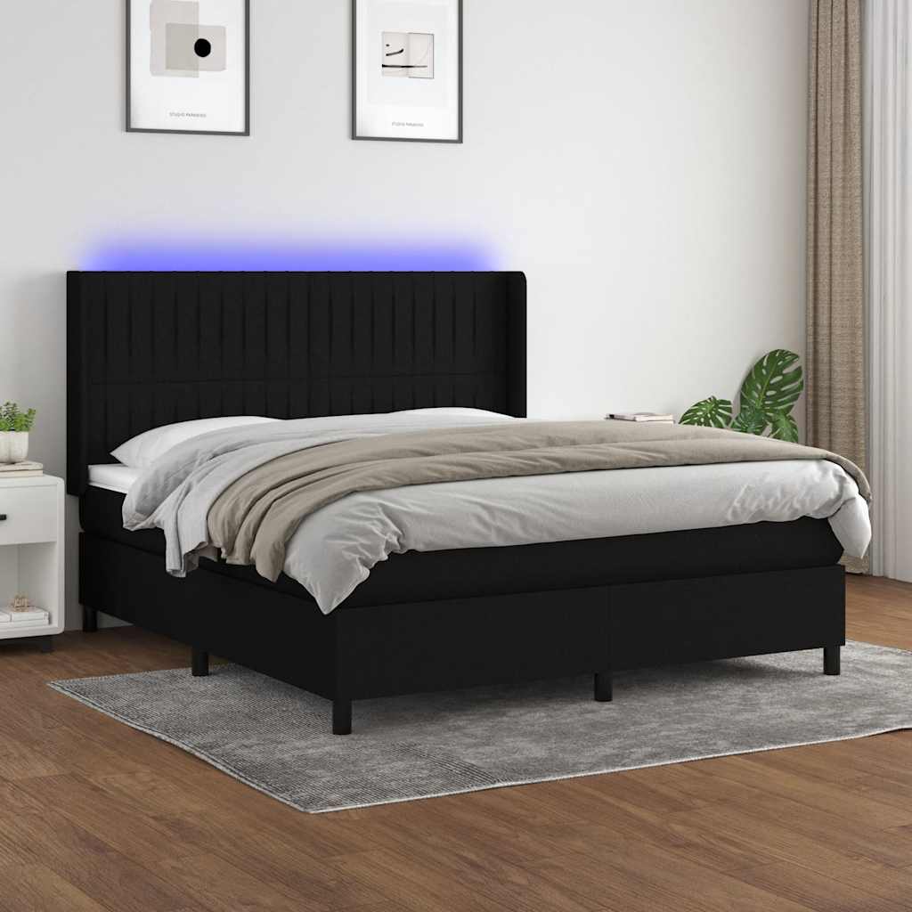 LED Boxspringbett mit Kopfteil Schwarz Stoff