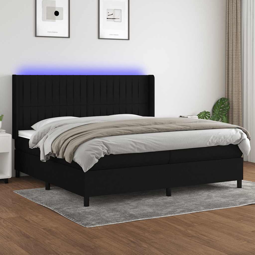 LED Boxspringbett mit Kopfteil Schwarz Stoff