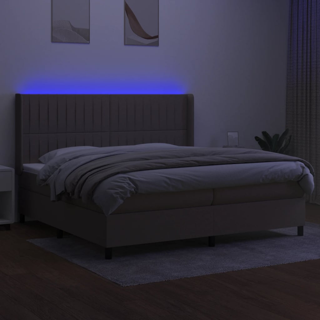 LED Boxspringbett mit Kopfteil Taupe Stoff