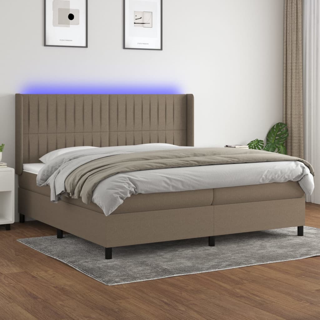 LED Boxspringbett mit Kopfteil Taupe Stoff