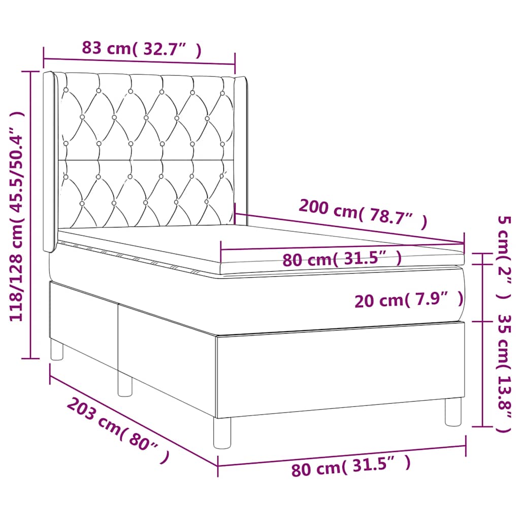 LED Boxspringbett mit Kopfteil Schwarz Stoff