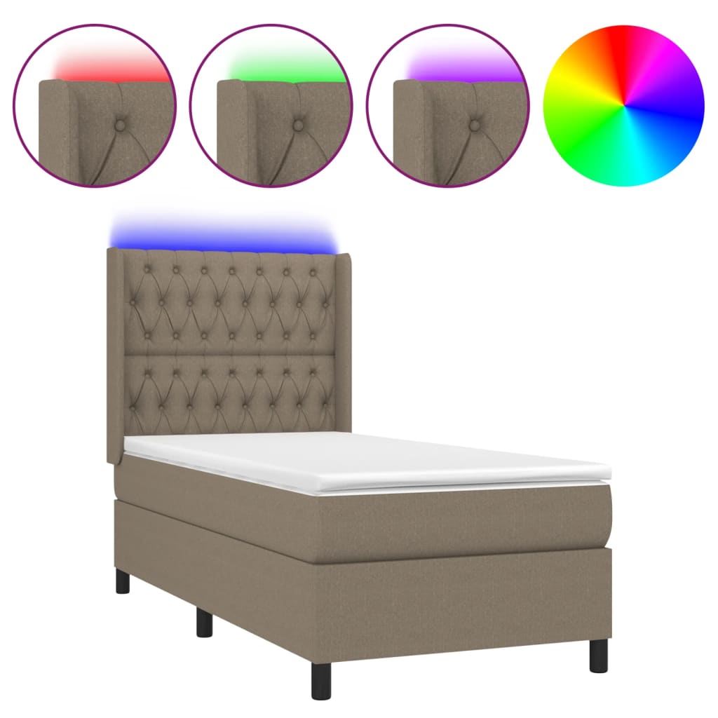 LED Boxspringbett mit Kopfteil Taupe Stoff