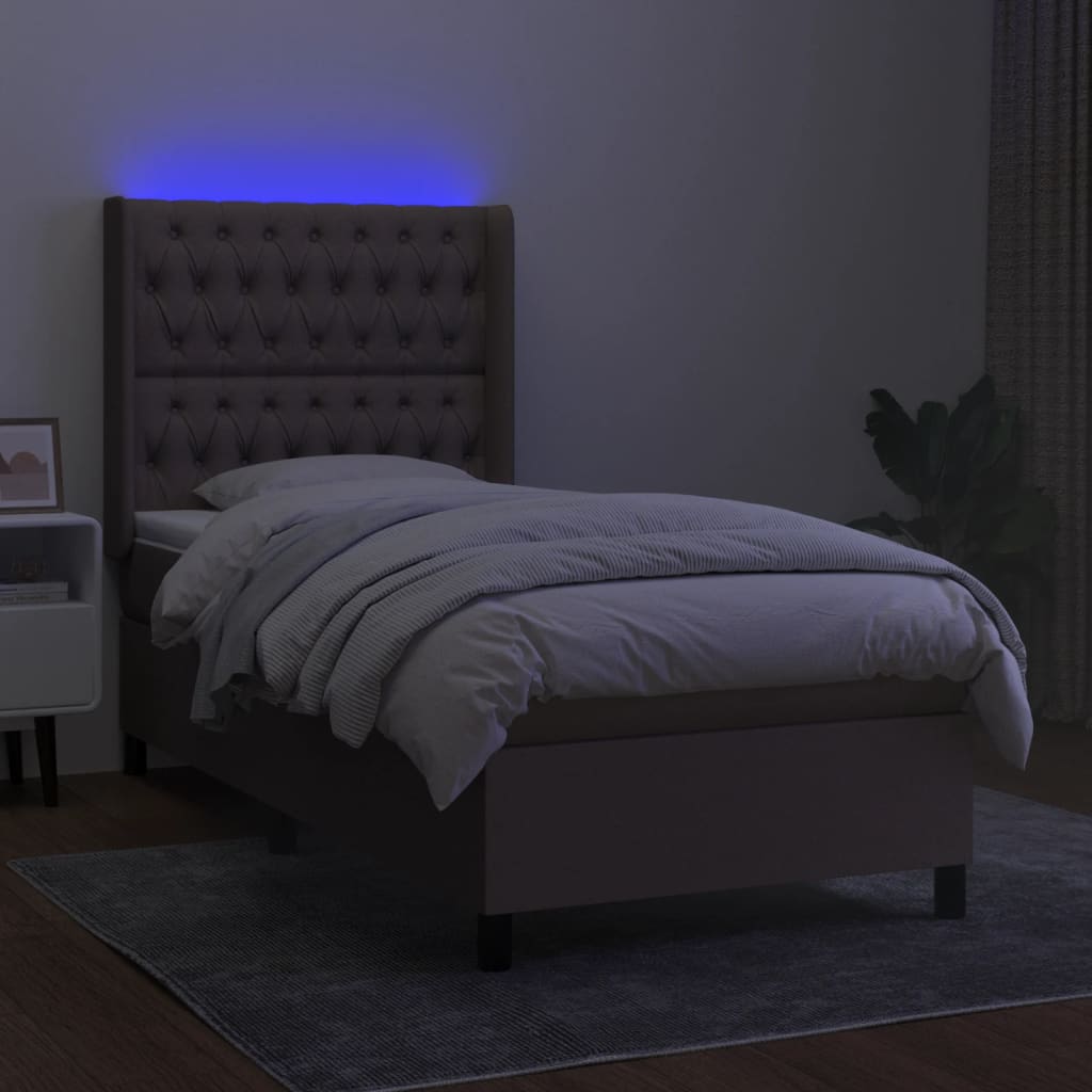 LED Boxspringbett mit Kopfteil Taupe Stoff
