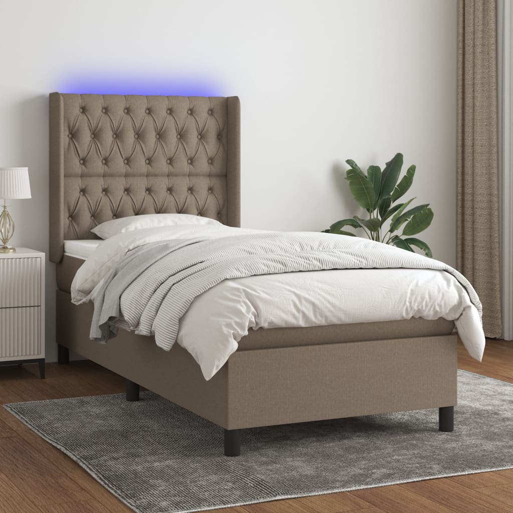 LED Boxspringbett mit Kopfteil Taupe Stoff