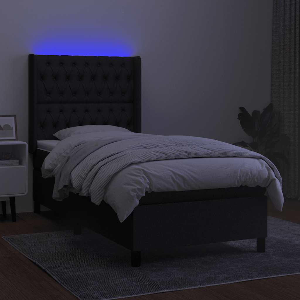 LED Boxspringbett mit Kopfteil Schwarz Stoff